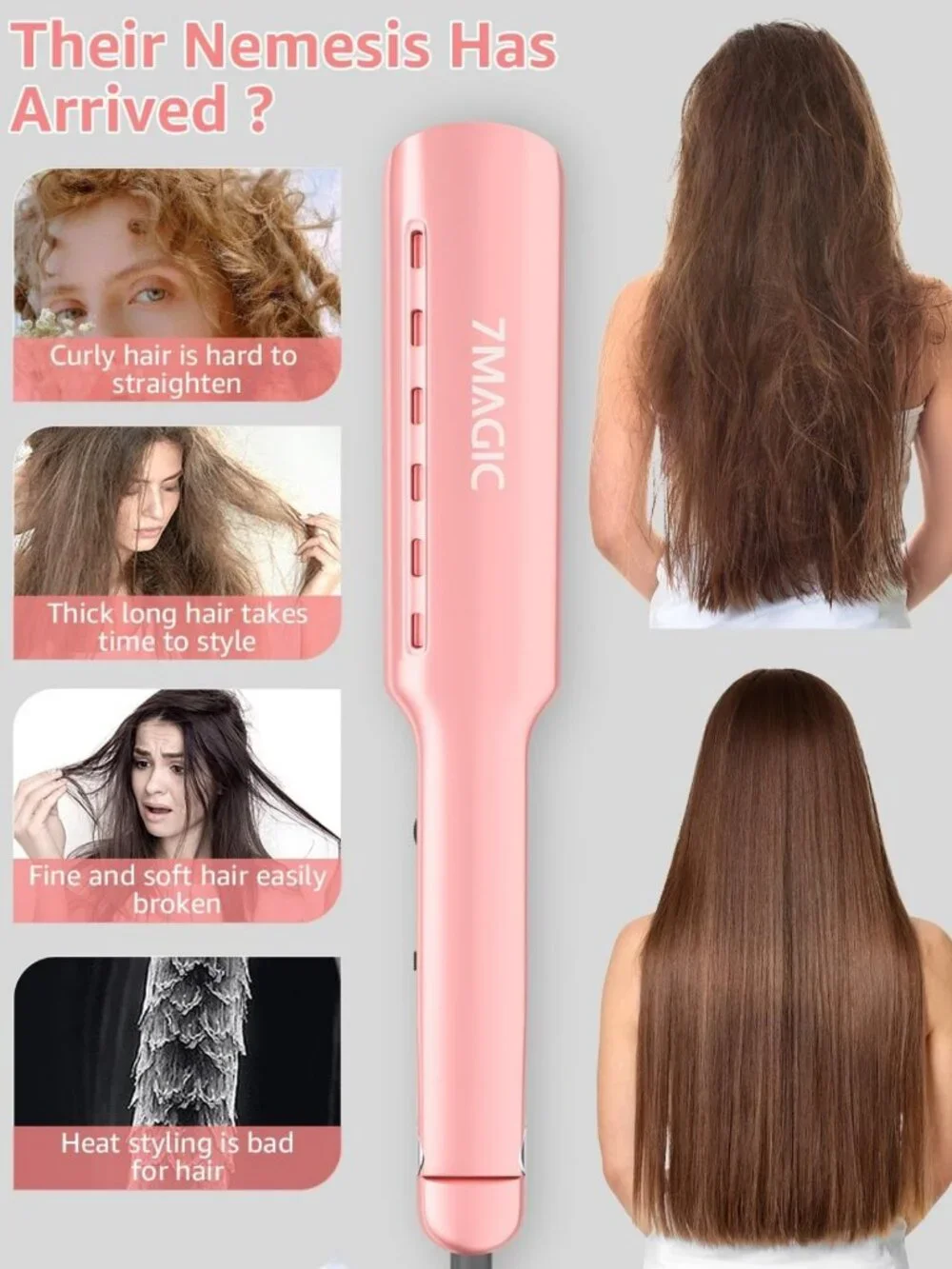 Nano Titanium Flat Iron Hair Straightener - Fast Heating, Damp-to-Dry, Dual